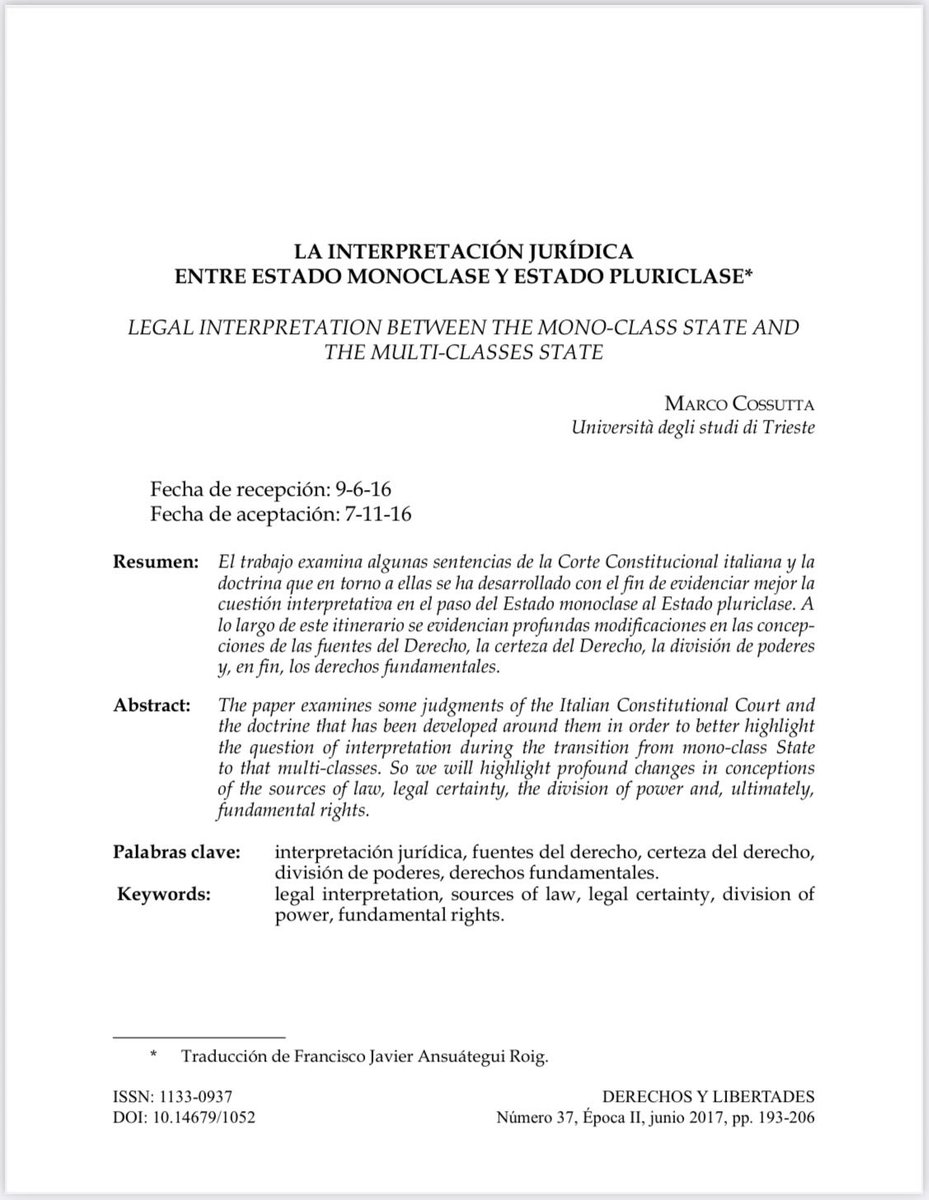 📘 #RevistaDerechosyLibertades Nº 37 (2017) <a href="/idhbc_uc3m/">Derechos Humanos (IDHPB)</a> <a href="/uc3m/">UC3M</a> <a href="/dykinsonlibros/">Librería - Editorial Dykinson 📚</a>

📣 Hoy en la sección #Artículos ✍🏼 “La interpretación jurídica entre Estado monoclase y Estado pluriclase” de #MarcoCossutta

⬇️ ¡Léelo aquí! ⬇️ #OpenAccess
🔗 hdl.handle.net/10016/27149
