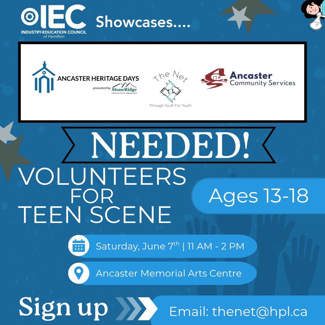 IEC Hamilton (@iechamilton) on Twitter photo The Net is looking for youth volunteers for their upcoming Teen Scene event. If you are interested, make sure to sign up today either email thenet@hpl.ca , DM <a href="/thenetacs/">The Net Youth Empowerment Program</a> , or call 905-648-6675 💡
#Volunteer #Community #Youth #AncasterHeritageDays The Net is looking for youth volunteers for their upcoming Teen Scene event. If you are interested, make sure to sign up today either email thenet@hpl.ca , DM <a href="/thenetacs/">The Net Youth Empowerment Program</a> , or call 905-648-6675 💡
#Volunteer #Community #Youth #AncasterHeritageDays
