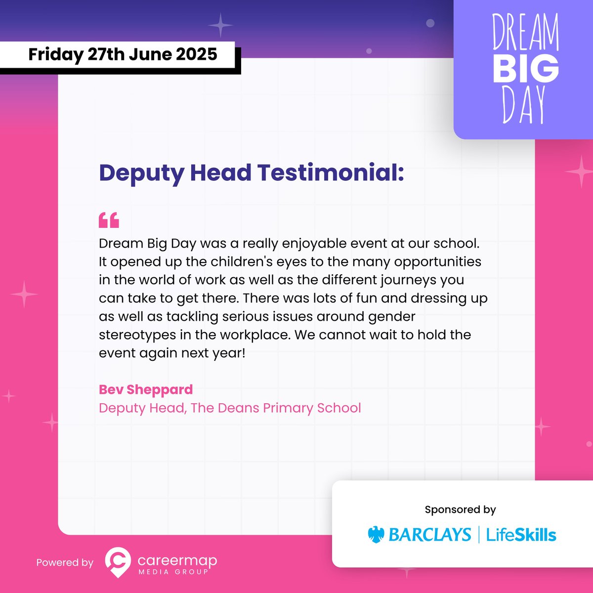This is exactly what Dream Big Day is all about! We’re so excited to be bringing it back this year, even bigger and better.

🎯 Find out how your school can get involved: Link in bio!

#DreamBigDay2025 #CareersEducation #PrimaryCareers #SecondaryCareers #FutureTalent #Testimonial