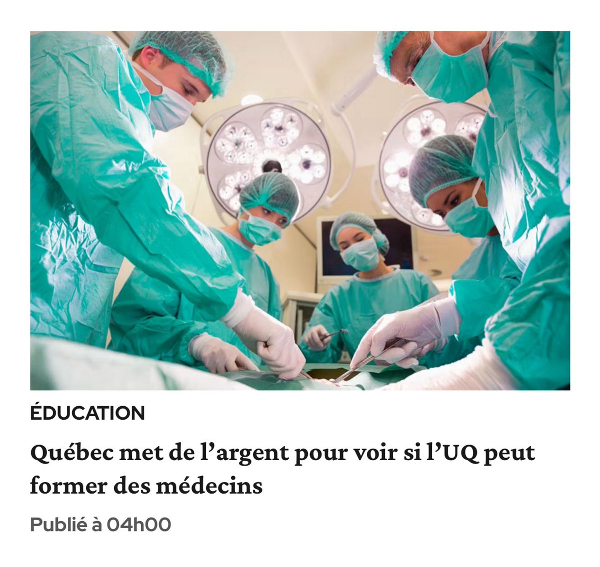 PascaleDery's tweet photo. Sortir des sentiers battus pour former et retenir plus de médecins de famille en région: c'est l'entente qu'on annonce ce matin avec l'Université du Québec pour qu'elle nous démontre de quelle manière un programme de médecine pourrait être déployé en collaboration et en complémentarité avec les facultés de médecine existantes.
 
Le @ReseauUQ est présent dans les quatre coins du Québec. Avec le vieillissement de la population et les enjeux de rétention dans les régions, on croit que toutes les solutions pouvant améliorer l’accès aux soins de santé pour les Québécois méritent d’être explorées.
 
J'invite les quatre facultés de médecine à participer à cette démarche. L'idée a du potentiel et, au final, on le fait tous pour les Québécois.
 
Lien vers l'article du Soleil: https://t.co/X2kiv36mad
Lien vers le communiqué: https://t.co/RN3zVEhhzf
