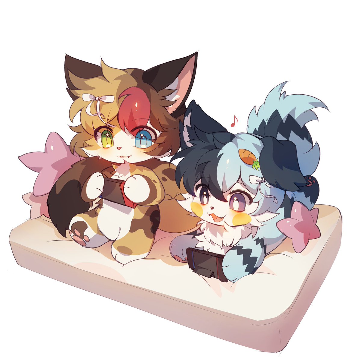 What game are they playing together...? 😯
둘이 함께 어떤 게임을 하고 있을까요...?

😻:  <a href="/PatchxSaigai/">Patch the Cat</a> 
🎨:  <a href="/iz_2ez/">이즈</a> 🥰