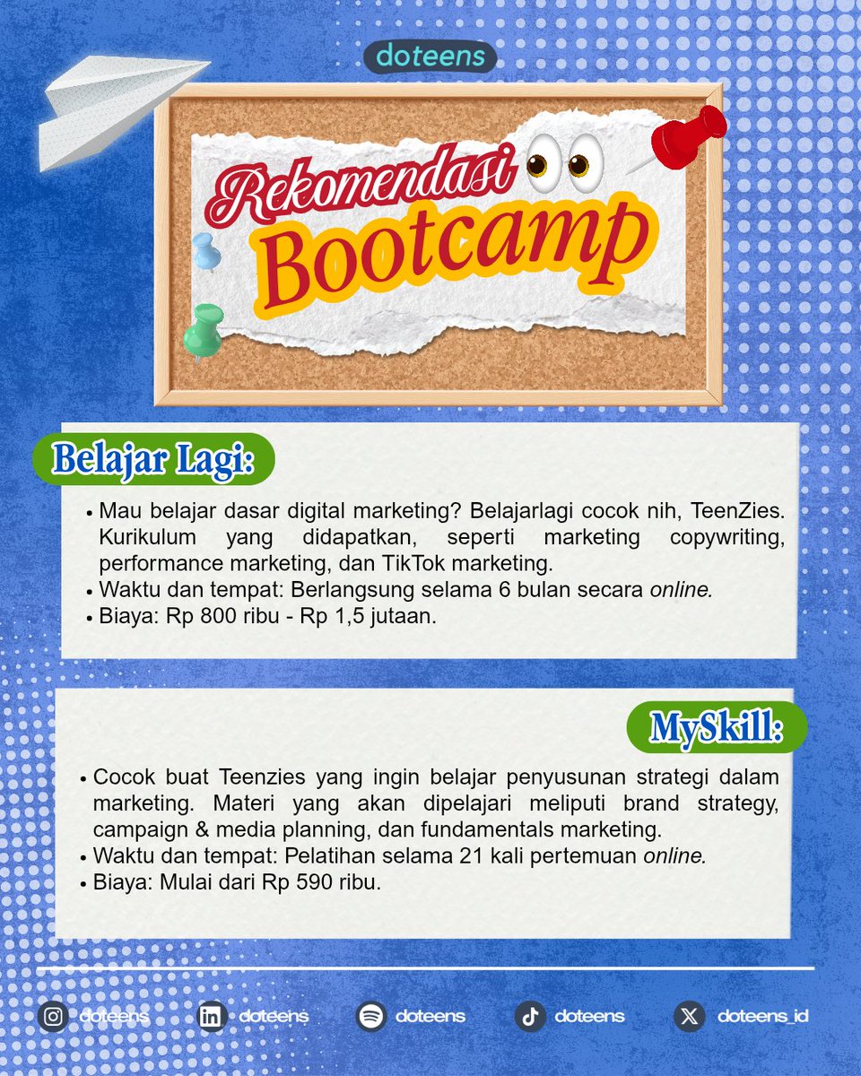 doteens_id's tweet image. Bootcamp mana yang paling menarik buat kamu? Atau punya pengalaman ikut bootcamp seru lainnya? Share di kolom komentar ya! 😆👇🏻

#doteens #karirtips #digimar