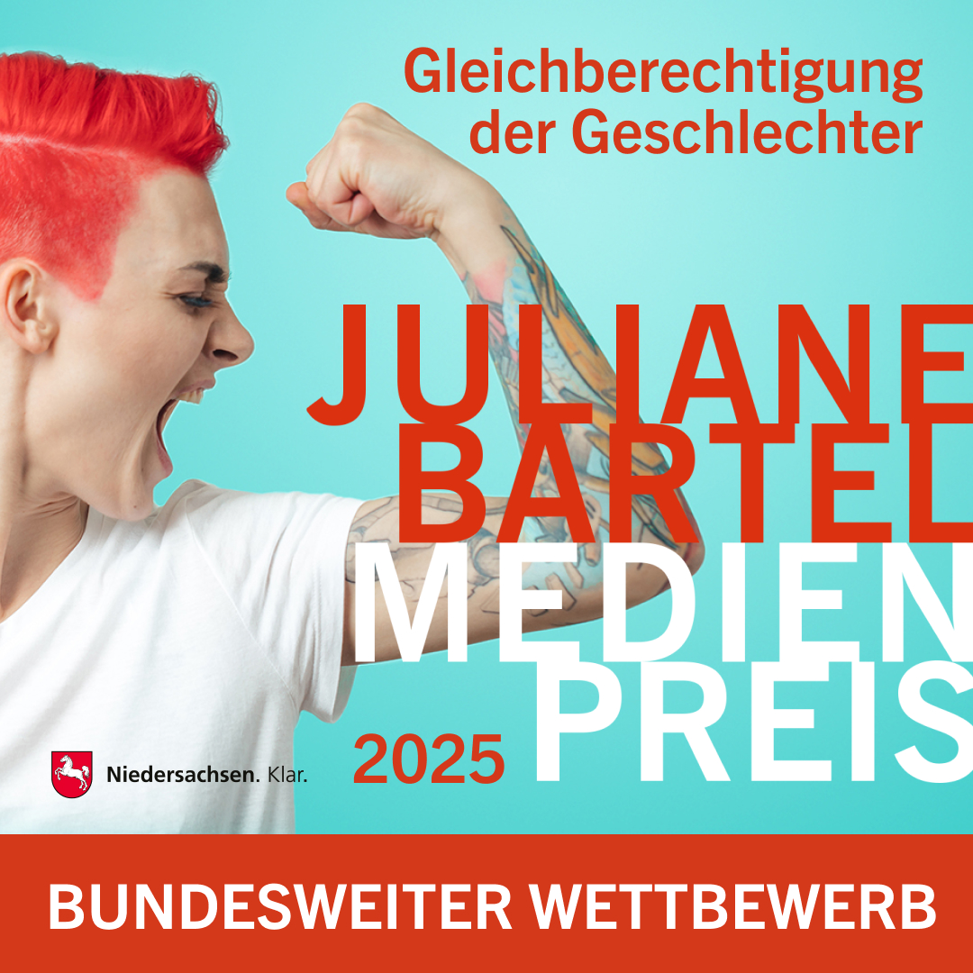 journ_online's tweet image. Anzeige: Zum 24. Mal verleiht das Niedersächsische Gleichstellungsministerium den Juliane Bartel Medienpreis!
Bewerbungsschluss ist der 01.07.2024! jbp.niedersachsen.de