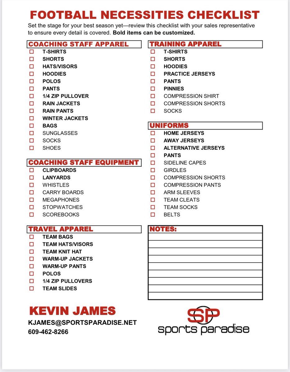 kljsparadise's tweet photo. Good morning. Please let me know if you need anything off this list.  Also don’t forget to order your Gatorade to keep your players hydrated and energized. Contact me with any questions  team stores, bulk orders, equipment 
kjames@sportsparadise.net
609-462-8266 https://t.co/BvyEyy2T4W
