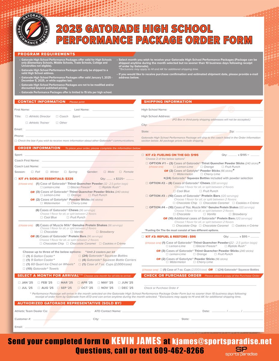 kljsparadise's tweet photo. Good morning. Please let me know if you need anything off this list.  Also don’t forget to order your Gatorade to keep your players hydrated and energized. Contact me with any questions  team stores, bulk orders, equipment 
kjames@sportsparadise.net
609-462-8266 https://t.co/BvyEyy2T4W