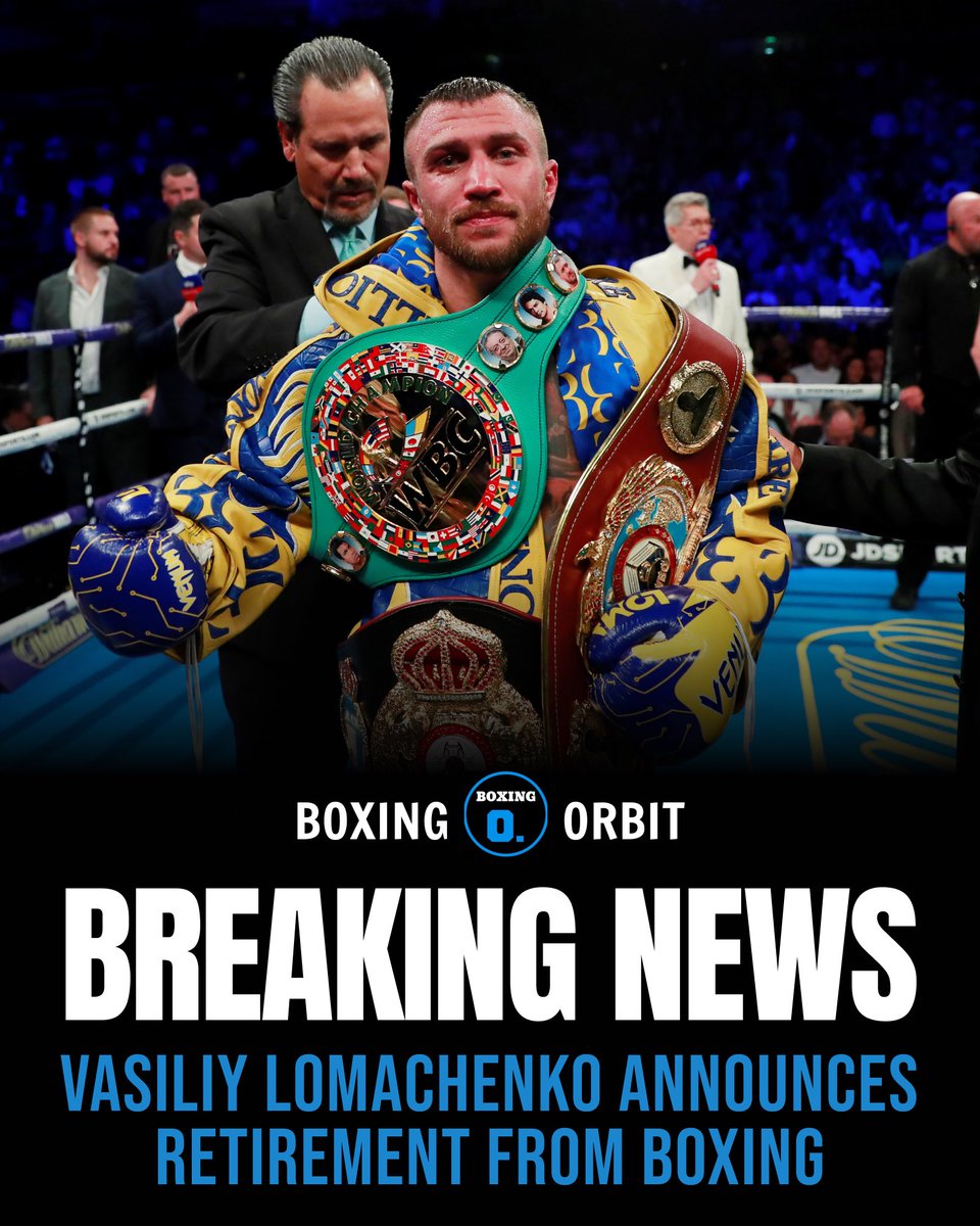 boxing_orbit's tweet photo. 🚨| BREAKING: Vasiliy Lomachenko officially announces retirement from boxing. 🥊

👊 396-1 as an Amateur
🥇 2x Olympic Gold Medalist
👑 Three-weight World Champion

Happy retirement and thanks for the memories, @VasylLomachenko! 🇺🇦🙌 https://t.co/oKFZpBcvTI