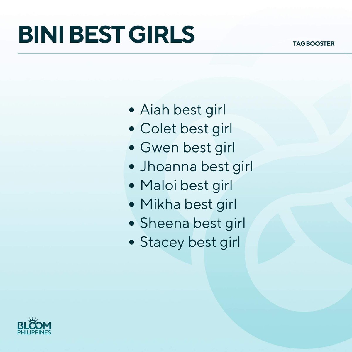 TEAMBLOOMPH's tweet photo. [Tag Booster]

Reply and retweet with the tags! 

BINI SHAGIDI LYRIC VIDEO

#BINI_SpecialTourSingle       
#BINI #BINI_Shagidi https://t.co/nq4zifQwvi