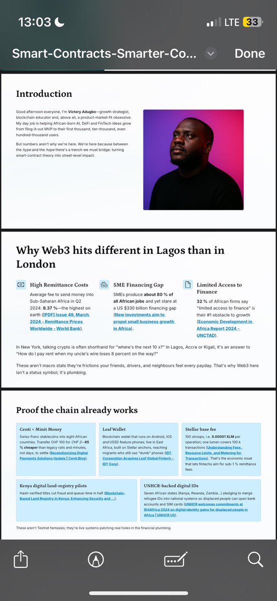 adugbovictory's tweet photo. Web3 isn’t a trend in Africa.
It’s infrastructure.

In the West, Web3 is often speculation.

In Africa, it’s survival.

Here’s what that means:

We’re not chasing tokens.
We’re solving problems.

→ Not “crypto trading.”
→ Real coordination. Real impact.

Take remittances.

Sub-Saharan Africa pays the highest remittance fees in the world — 8.37% on average.

That means less money for the people who need it most.

Web3 flips the script:

→ Centi cut costs by 85%, enabling near-instant payments from Switzerland to Nigeria.
→ Leaf Global and Cowrie use Stellar to drop fees under 1%.
→ Families get more. Faster. Without middlemen.

That’s not a feature.
That’s a lifeline.

Take financing for SMEs.

80% of Africa’s jobs come from small businesses.
But 60% of loan applications? Rejected.

Web3 unlocks capital.

→ Community-led crowdfunding on smart contracts (M-Changa in Kenya)
→ No paperwork. No middlemen. Just transparent, programmable trust.

This is financial inclusion — at scale.

Take underserved communities.

The legacy system ignores them.
Web3 lets them coordinate and thrive.

→ DAOs run local credit unions with zero bureaucracy.
→ In Ghana, community savings are pooled transparently — no bank approval needed.
→ In Kenya & Tanzania, blockchain-backed IDs are building trustable records for land, voting, and aid.

This isn’t decentralization for the sake of it.

It’s governance with dignity.

The big shift?

In Africa, Web3 isn’t about gas fees or yield farming.
It’s about coordination without gatekeepers.
It’s about speed, safety, and sovereignty abstracted from the tech.

Here’s the takeaway:

The future of Web3 won’t be built by speculators.
It will be built by communities.
By people coding with care.
By builders focused on trust, not token pumps.

Web3 wasn’t built to trade.
It was born to solve.

And nowhere is that more true than in Africa.

These are excerpts from my speech at  #StellarWACon25