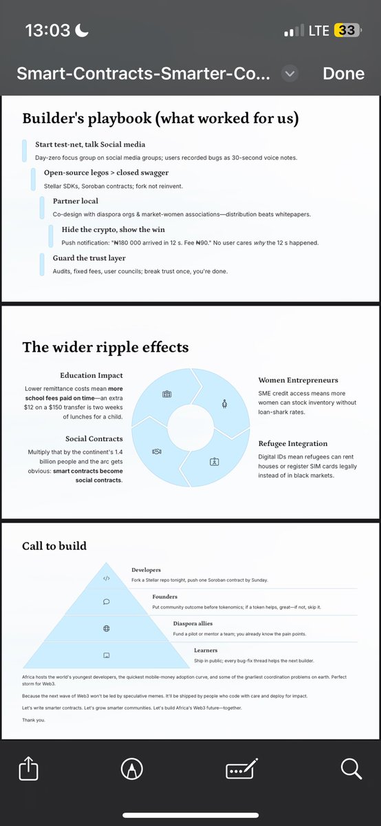 adugbovictory's tweet photo. Web3 isn’t a trend in Africa.
It’s infrastructure.

In the West, Web3 is often speculation.

In Africa, it’s survival.

Here’s what that means:

We’re not chasing tokens.
We’re solving problems.

→ Not “crypto trading.”
→ Real coordination. Real impact.

Take remittances.

Sub-Saharan Africa pays the highest remittance fees in the world — 8.37% on average.

That means less money for the people who need it most.

Web3 flips the script:

→ Centi cut costs by 85%, enabling near-instant payments from Switzerland to Nigeria.
→ Leaf Global and Cowrie use Stellar to drop fees under 1%.
→ Families get more. Faster. Without middlemen.

That’s not a feature.
That’s a lifeline.

Take financing for SMEs.

80% of Africa’s jobs come from small businesses.
But 60% of loan applications? Rejected.

Web3 unlocks capital.

→ Community-led crowdfunding on smart contracts (M-Changa in Kenya)
→ No paperwork. No middlemen. Just transparent, programmable trust.

This is financial inclusion — at scale.

Take underserved communities.

The legacy system ignores them.
Web3 lets them coordinate and thrive.

→ DAOs run local credit unions with zero bureaucracy.
→ In Ghana, community savings are pooled transparently — no bank approval needed.
→ In Kenya & Tanzania, blockchain-backed IDs are building trustable records for land, voting, and aid.

This isn’t decentralization for the sake of it.

It’s governance with dignity.

The big shift?

In Africa, Web3 isn’t about gas fees or yield farming.
It’s about coordination without gatekeepers.
It’s about speed, safety, and sovereignty abstracted from the tech.

Here’s the takeaway:

The future of Web3 won’t be built by speculators.
It will be built by communities.
By people coding with care.
By builders focused on trust, not token pumps.

Web3 wasn’t built to trade.
It was born to solve.

And nowhere is that more true than in Africa.

These are excerpts from my speech at  #StellarWACon25