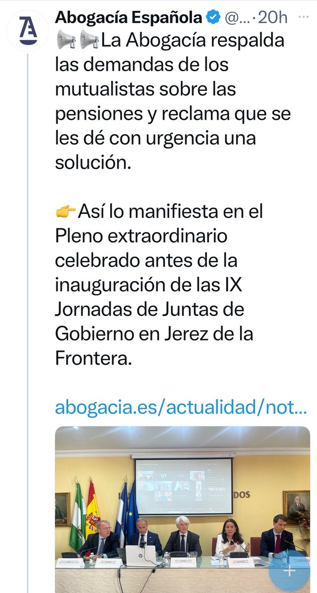 El CGAE <a href="/Abogacia_es/">Abogacía Española</a> apoya las demandas d los
Mutualistas …. Y la Mutualidad es patrocinadora d las Jornadas d <a href="/Abogacia_es/">Abogacía Española</a> en Jerez. REALY??? Esto no hay x donde cogerlo. Ejemplo de nadar y guardar la ropa