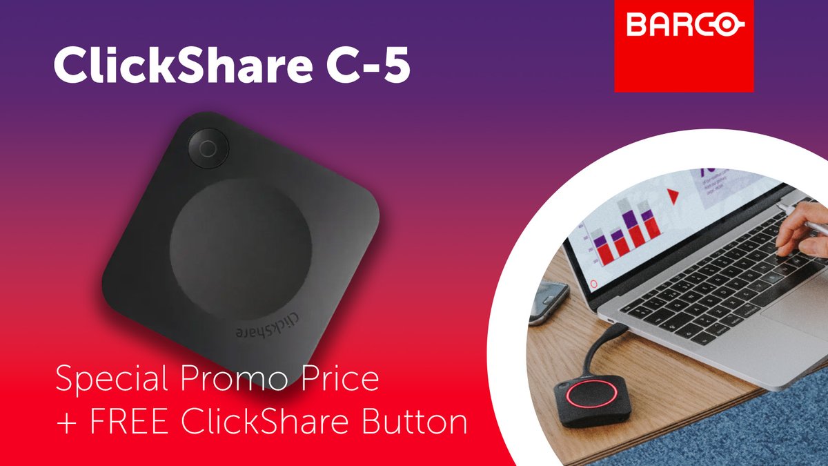 Enhance your Teams meetings with Barco ClickShare C-5. Now available at a promotional price + receive a FREE ClickShare Button with your purchase when attached to a Teams Room system(until 31st July). Order at bit.ly/4jmanK7 #ClickShare #WirelessPresentation #AVTech
