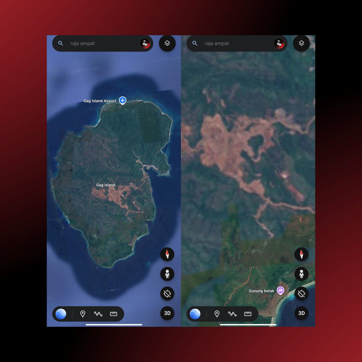 Gag Island’s nickel exploitation in Raja Ampat appears to be obscured on Google Earth imagery.