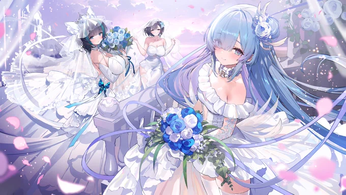 大陸版アズレン公式weiboより ジェーナス、チェシャー、ボルチモア 結婚着せ替え実装記念イラスト #アズールレーン