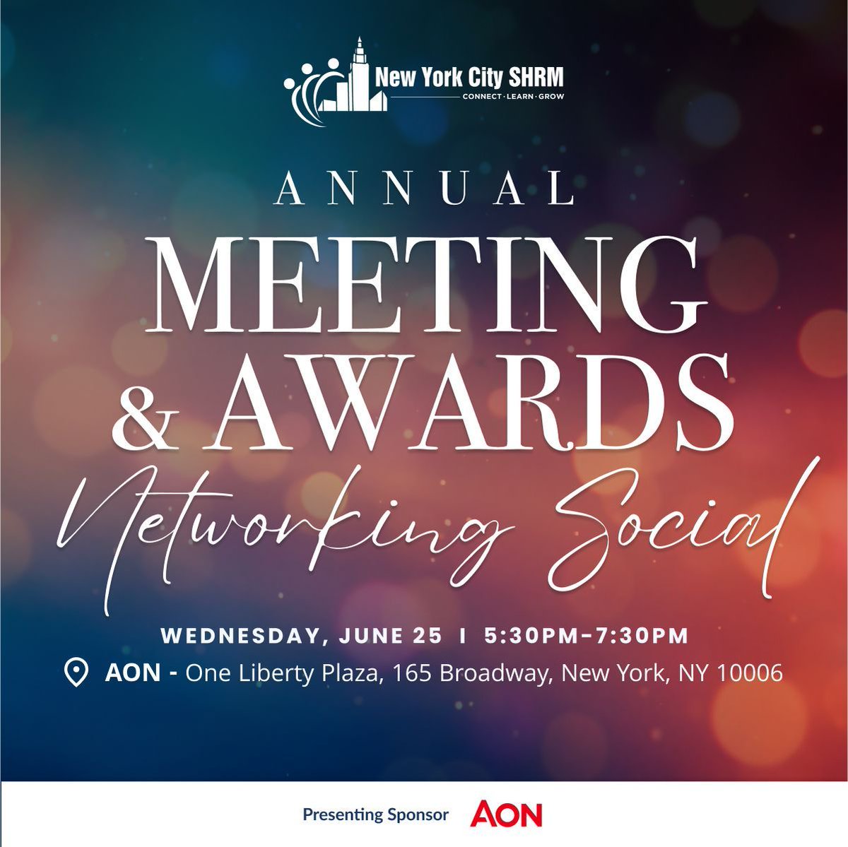 Join us on Wednesday, June 25, 5:30-7:30 pm for the NYC SHRM Annual Meeting, Awards &amp; Networking. This special evening will celebrate our community, connect HR professionals, and honor outstanding contributions to the chapter. #NYCSHRM nycshrm.org/events/EventDe…