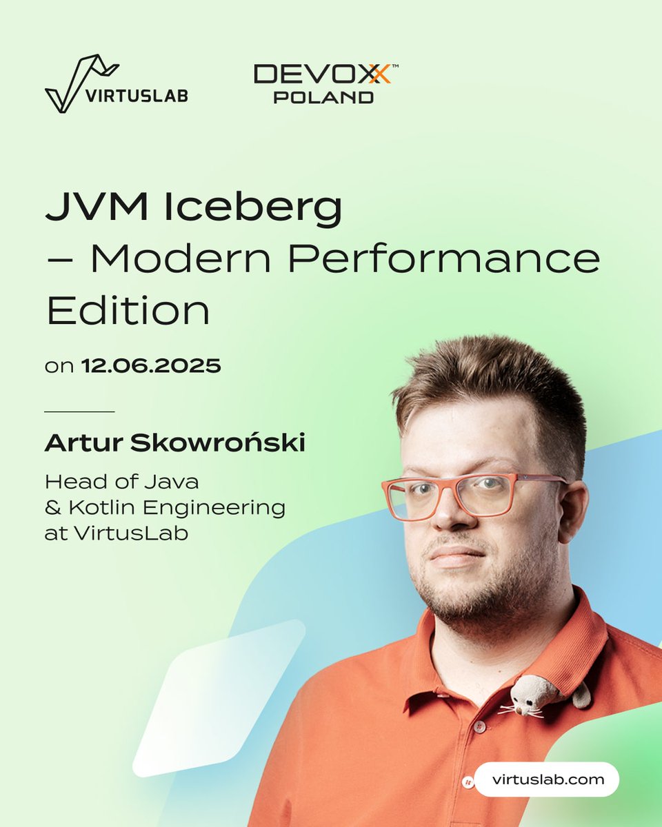 VirtusLab's tweet image. We are pleased to announce that
@ArturSkowronski, Head of Java & Kotlin, will speak at @DevoxxPL
🗓️ June 12, 11:40–12:30 | 📷 Room 3
Topic: “JVM Iceberg – Modern Performance Edition”
Join us for insights on modern Java performance. #DevoxxPoland #JVM #JavaPerformance