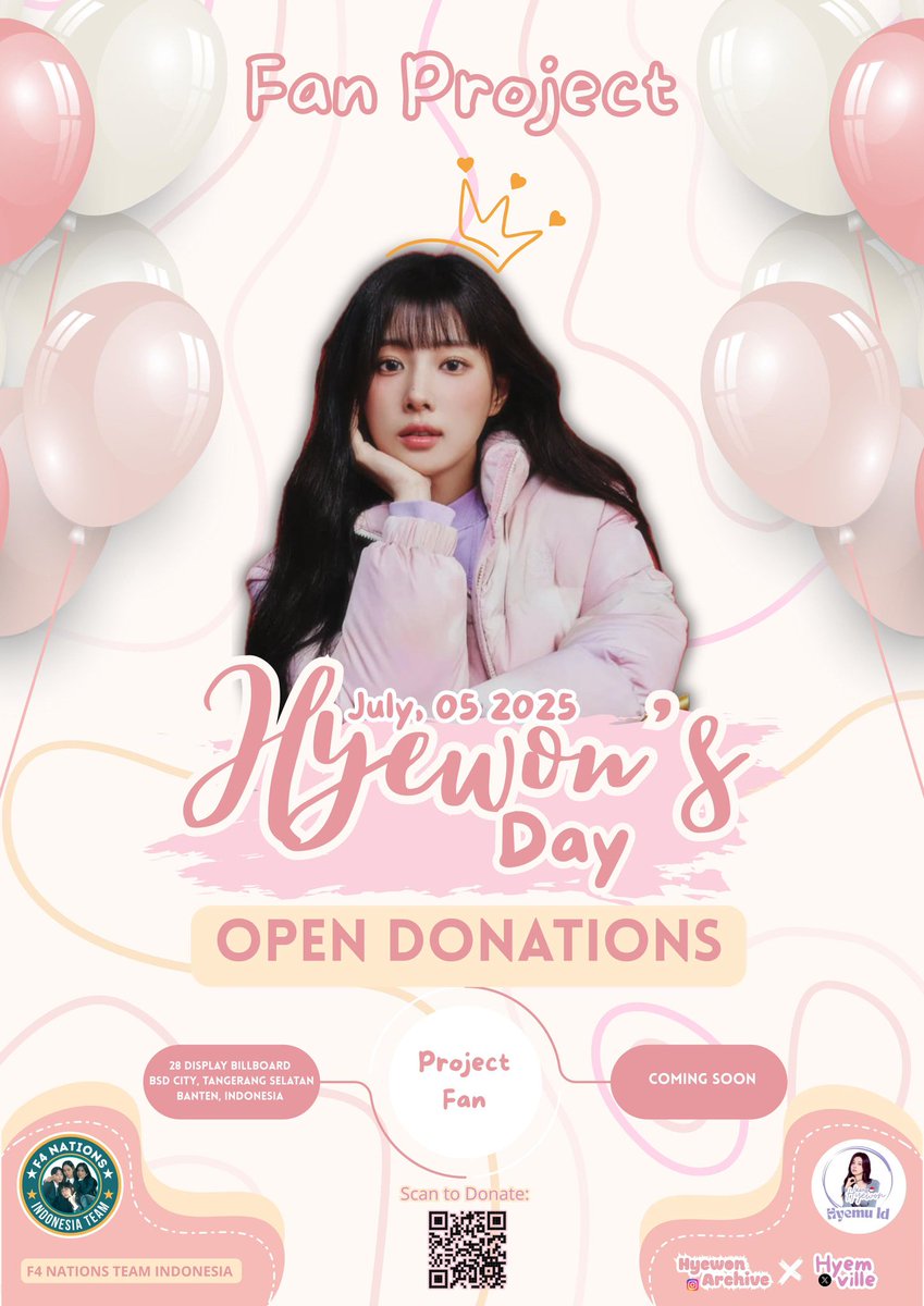 We're now supporting <a href="/F4TeamIndonesia/">F4 NATIONS TEAM INDONESIA🇮🇩</a>'s project to celebrate Hyewon's 26th Birthday. They plan to put 28 Billboard ads along the street of BSD City in Tangerang, Indonesia and to donate to a cause under Hyewon's name. More detail please head to their account #강혜원 #KangHyeWon