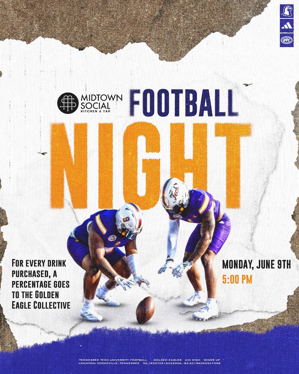 Come join us next Monday, June 9th, @5:00 PM for a night of good vibes, great drinks, and Golden Eagle Pride💜💛

Every drink you buy helps support the Golden Eagle Collective — so come thirsty and rep TTU!
#AimHigh | #WingsUp