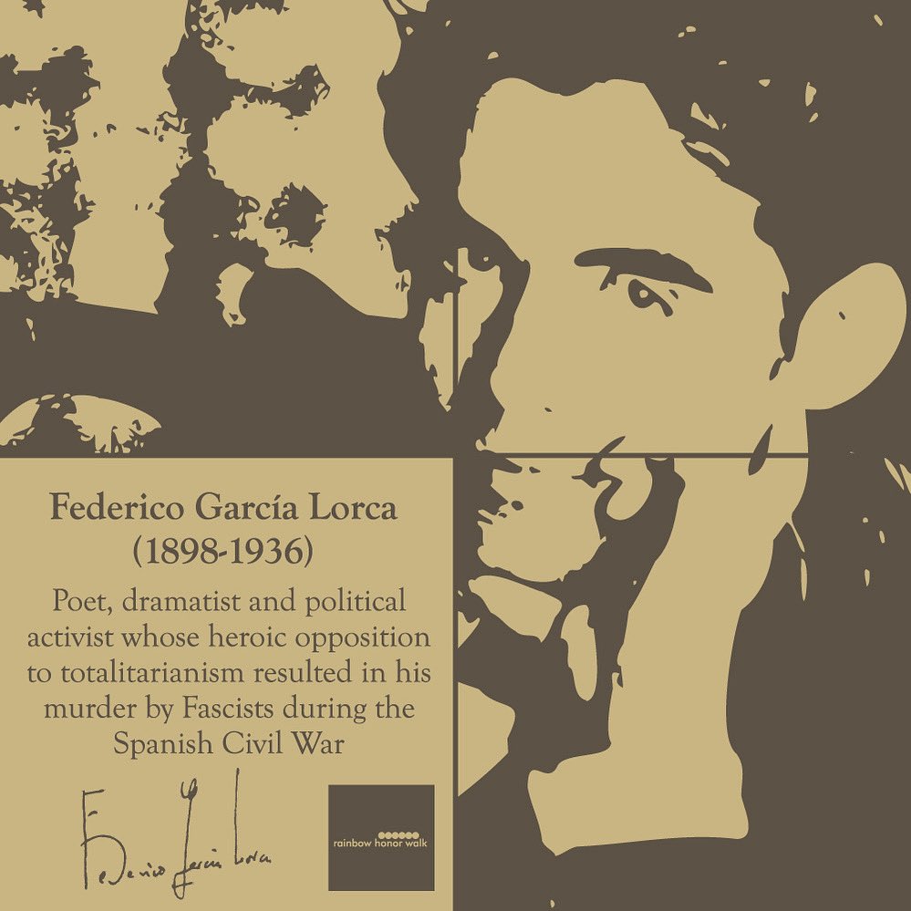 Today on the anniversary of his birth, we celebrate the life &amp; legacy of Rainbow Honor Walk honoree Federico García Lorca (5 June 1898 – 19 August 1936). A poet, playwright &amp; theater director, Lorca was one of Spain’s most celebrated literary figures. 
rainbowhonorwalk.org