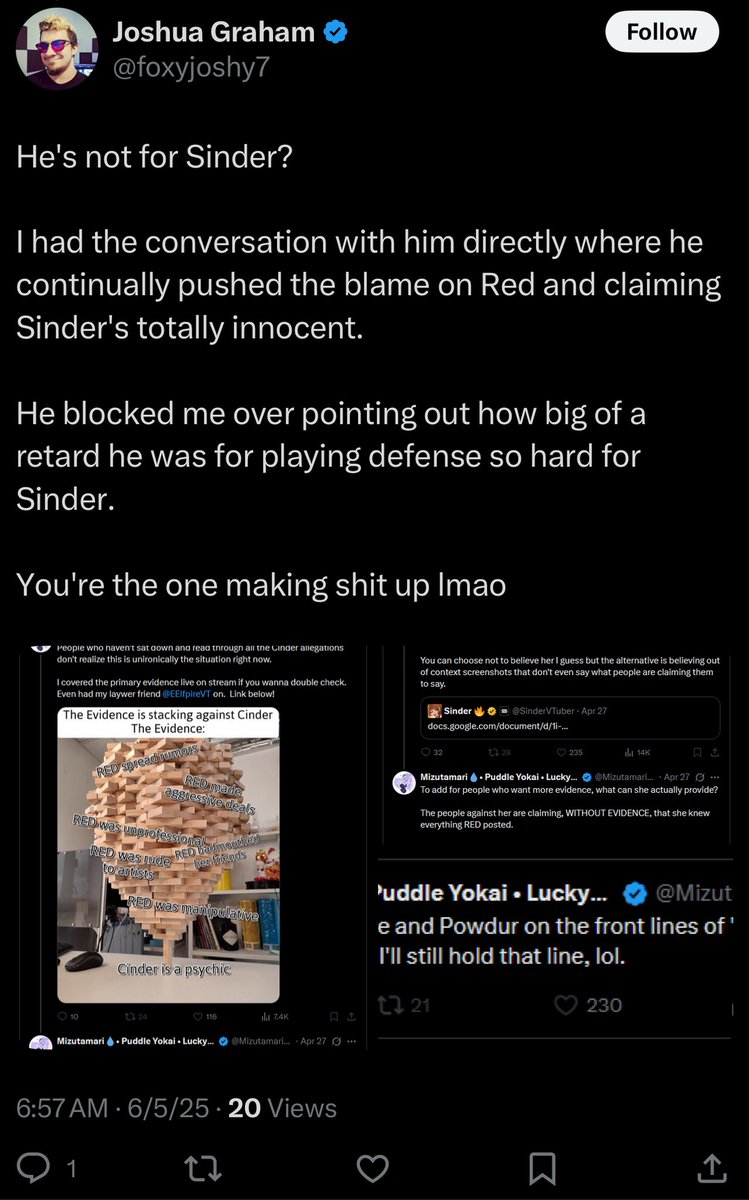 ⚙️Sparky's Tech Corner⚙️ (@sparkystech) on Twitter photo 1. He does not like sinder, thats a fact.
2. Just because you don’t think she did it, is not being for sinder, stop it r*tard
3. You can be critical of all sides and not pick a side.
I know this because we have the same take, you are just another mouth breather that does not 1. He does not like sinder, thats a fact.
2. Just because you don’t think she did it, is not being for sinder, stop it r*tard
3. You can be critical of all sides and not pick a side.
I know this because we have the same take, you are just another mouth breather that does not