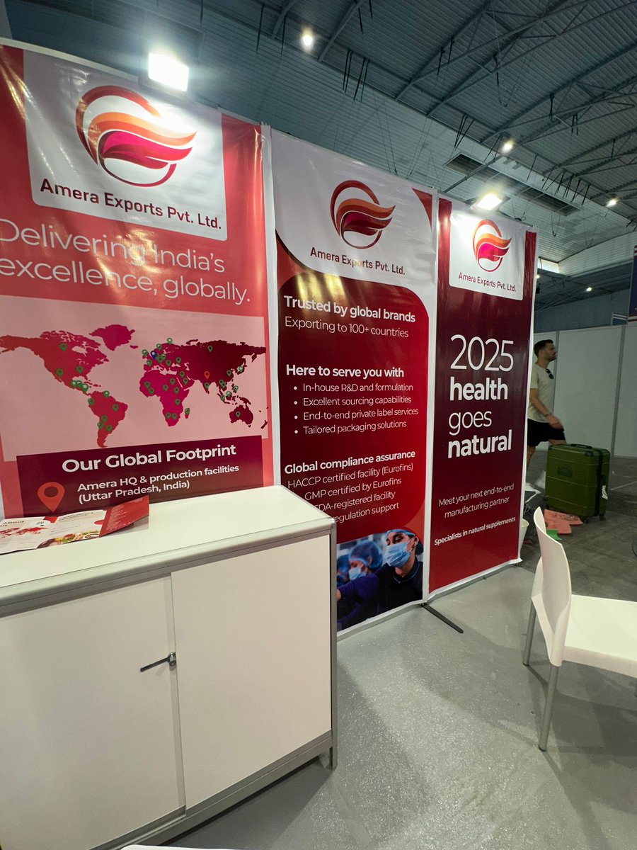 TheAmeraGroup's tweet photo. 🌿 Big presence at #VitafoodsEurope2025 in Barcelona!
 Amera Exports showcased premium herbal supplements &amp; contract manufacturing solutions 🌍

Shoutout to Baltazar Surina &amp; Boris Hofland for executing it flawlessly! 
#AmeraExports #Nutraceuticals #GlobalWellness #PrivateLabel https://t.co/RkpQ3VWBdH