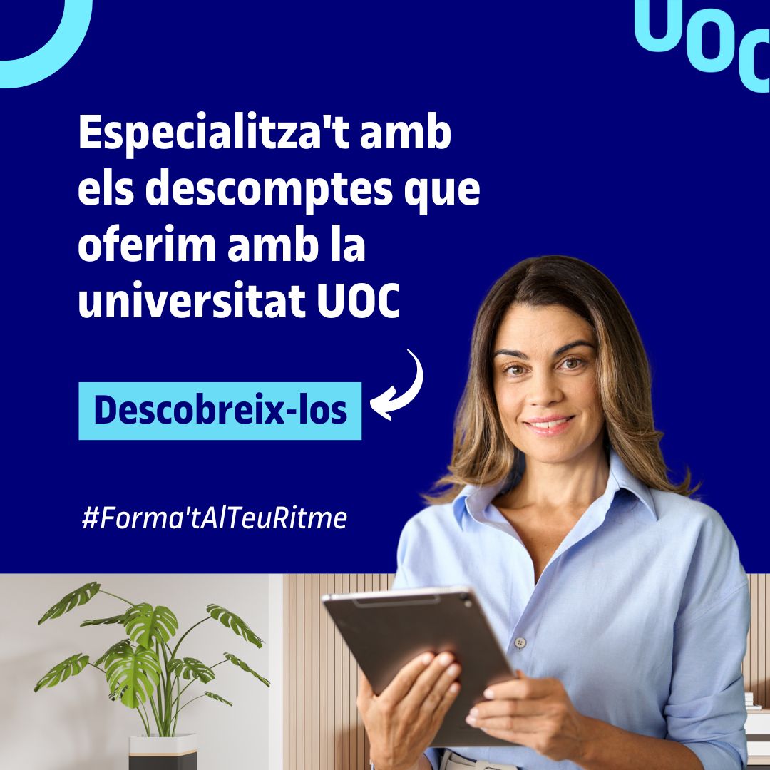 🚀 Continua creixent professionalment amb descomptes de fins al 10 % a la 
<a href="/UOCuniversitat/">UOCuniversitat</a>
, gràcies a l'acord amb el #COFGi.

🎓 Formació 100 % en línia, flexible i adaptada al món laboral.

📚 Concilia feina i estudis amb la UOC!

➕ℹ️👉cofgi.org/uoc-forma-t-al…