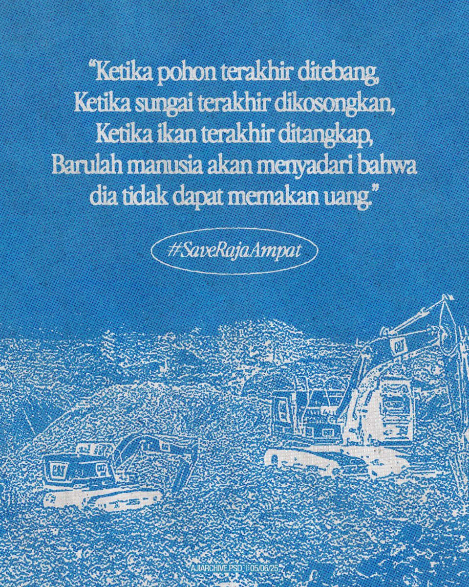 sukaberbicara's tweet photo. Ketika kerakusan bicara lebih lantang dari kelestarian. Raja Ampat bukan ladang tambang, tapi warisan alam dunia yang sedang dirusak atas nama keuntungan. #saverajaampat #ajiarchivepsd https://t.co/8WrJ1jZr60