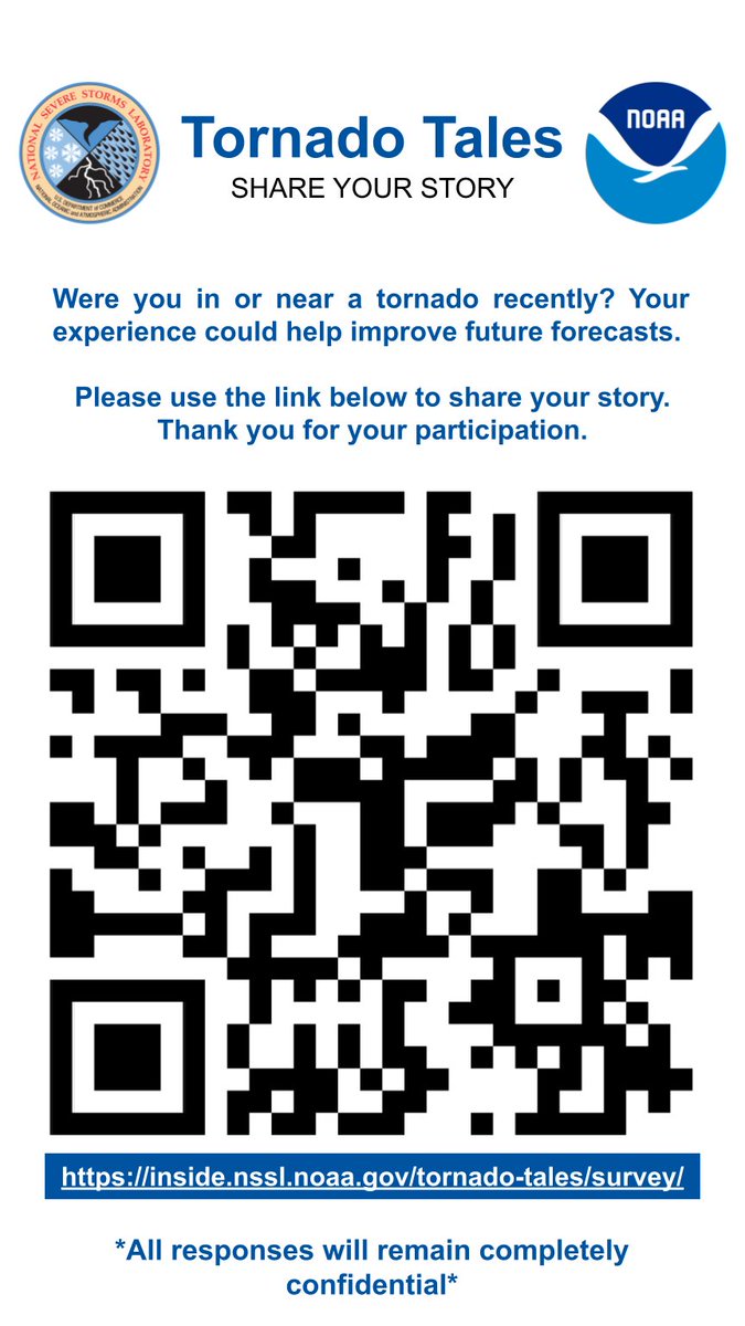 Have you had a close encounter with a tornado this year? Take this quick survey to help us and our research partners improve the information we provide you before and during tornadoes. We want to hear your stories! inside.nssl.noaa.gov/tornado-tales/