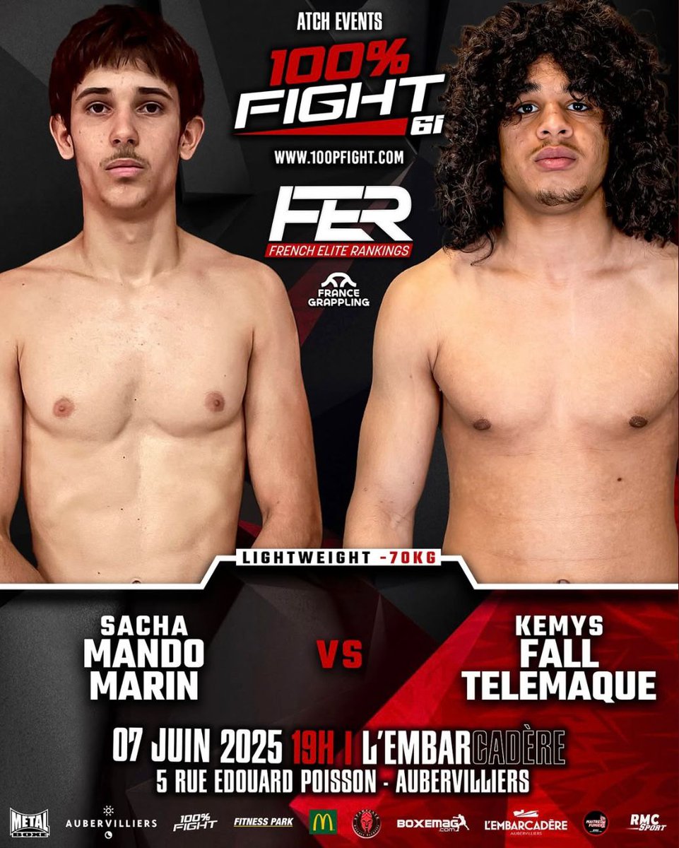 atchacademy's tweet image. ⚠️FIGHT ALERT⚠️
La rencontre des -70kg à ne pas rater :
Sacha Mando Marin combattant du fight club de Marseille
Et
Kemys Fall Telemaque combattant de la @atchacademy
📆 Le 07 Juin RDV à l'embarcadère d'Aubervilliers
🔗 100pfight.com/billeterie?fbc…
#mma #fight #100pfight #FER