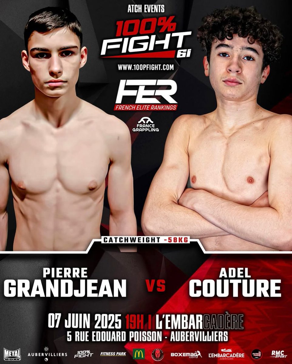 atchacademy's tweet image. ⚠️FIGHT ALERT⚠️
La rencontre des -58kg à ne pas rater :
Pierre Grandjean combattant du club d'Ailly-sur-Somme
Et
Adel Couture combattant de la @atchacademy
📆 Le 07 Juin RDV à l'embarcadère d'Aubervilliers
🔗 100pfight.com/billeterie?fbc…
#mma #fight #100pfight #FER #fer61
