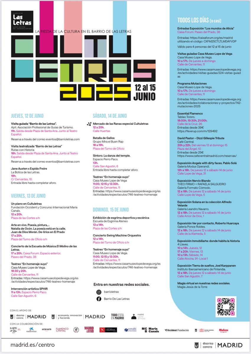 seguragc's tweet photo. La asociación de comerciantes Barrio de #LasLetras presenta #Cultuletras2025 

👉🏻 Del 12 al 15 de junio el #BarrioLetras fusiona la tradición con la vanguardia con propuestas musicales, teatrales, rutas guiadas con @APITMadrid y diferentes talleres.

¡Os esperamos disfrutando de esta propuesta cultural por las calles de #Cortes!