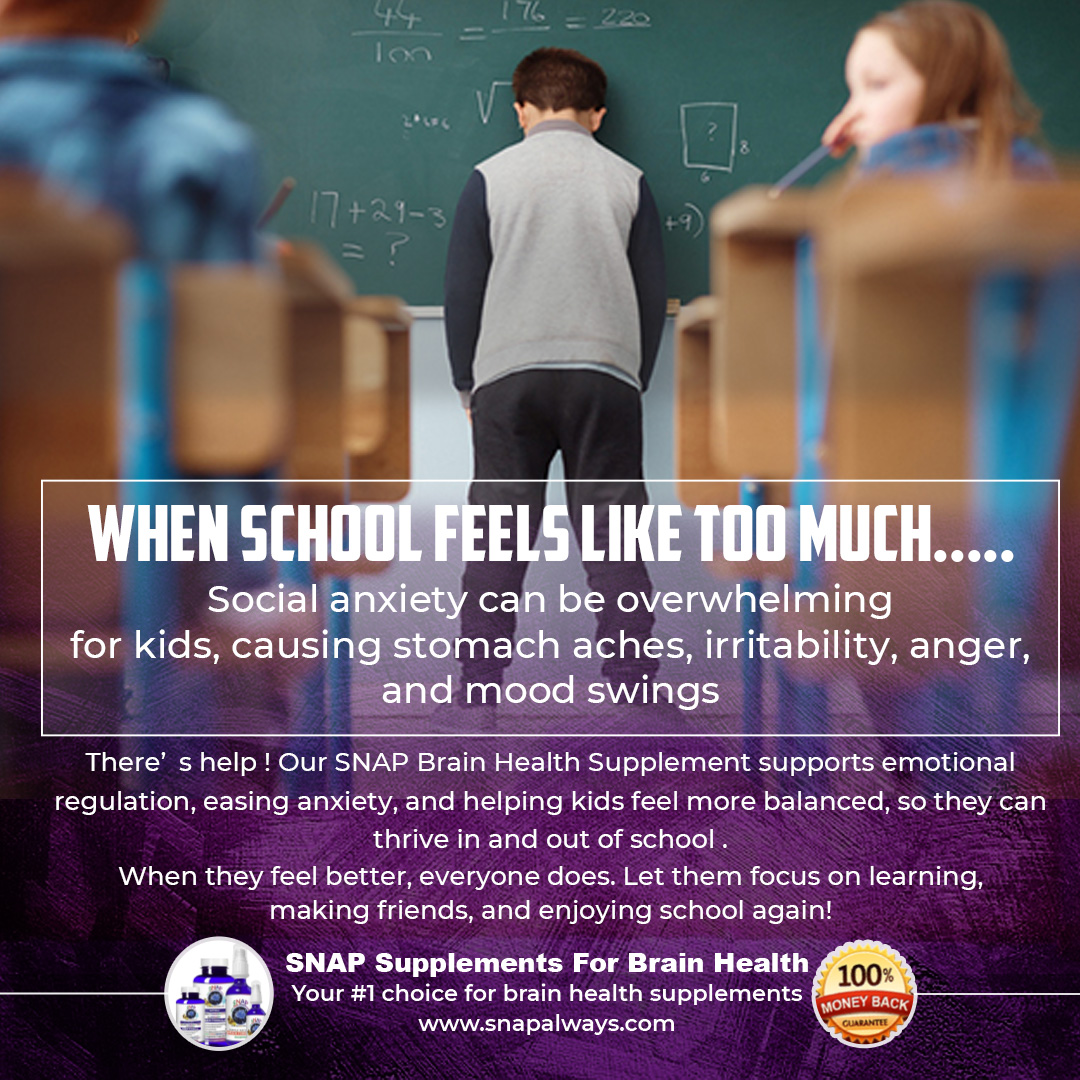 Feeling stressed by school? Consider SNAP Brain Health Supplements!

💪 Enhance well-being  
🎒 Reduce anxiety  
🧠 Encourage balance  
🌿 Natural and safe

Check out SNAPALWAYS.com

#SchoolStressRelief #EmotionalStability #YouthMentalWellness
