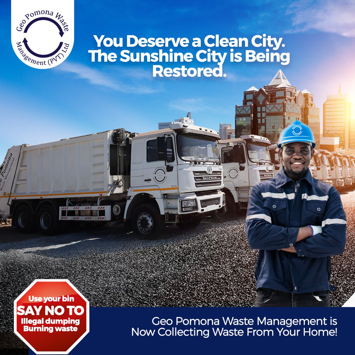 GeoPomonaZW's tweet photo. We’ve officially launched our Door-to-Door Waste Collection service!

Geo Pomona Waste Management is now collecting waste directly from your homes, covering the entire city of Harare. This is a major step forward in restoring our sunshine city status.#WasteCollection #CleanHarare https://t.co/0himLv9hXd