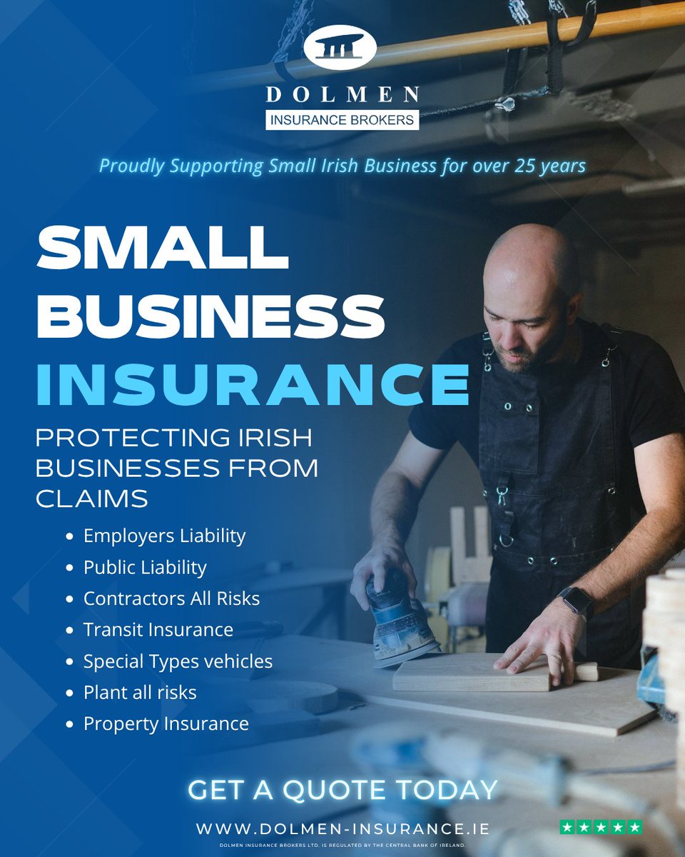 We know how hard small businesses and tradespeople work and we’re here to support you with real protection and fair pricing that makes sense.
Visit dolmen-insurance.ie/commercial-ins… to get a quote today.

#DolmenInsurance #SmallBusinessSupport #TradesCover #BusinessInsurance #IrishBusiness