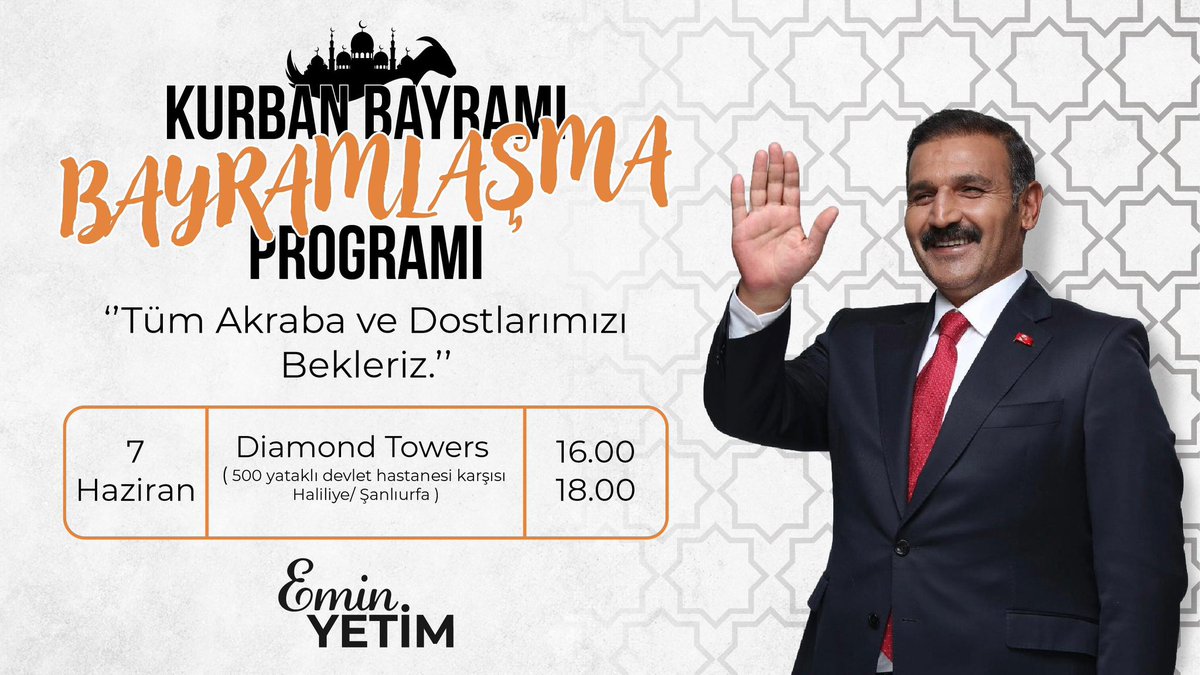 Bayramın güzelliğini, sevdiklerimle bir araya gelerek paylaşmak istiyorum. Dostlarımızı, akrabalarımızı ve tüm gönül dostlarımızı bayramlaşma programımıza bekliyorum. Birlikte çayımızı yudumlayalım, sohbetimizi edelim, bayramın bereketini paylaşalım. 

📆 7 Haziran Cumartesi