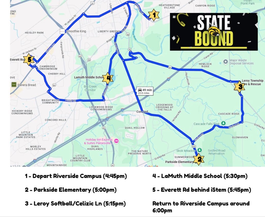 RLSD_Beavers's tweet photo. Help us celebrate our state-bound Softball &amp; Track &amp; Field athletes &amp; coaches! 

We are putting these athletes &amp; coaches on a Riverside School Bus today &amp; conducting a Community-Wide State Send-Off Tour throughout the entire District.

Below is a map of the tour!

#WeAreRiverside https://t.co/mW61n6qs4l