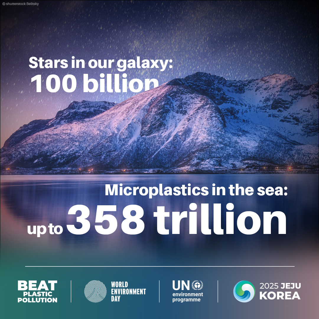 🌍This #WorldEnvironmentDay, the spotlight is on plastic pollution:

🧴400M tonnes of plastic waste in 2024
♻️Only 9% gets recycled
🧬#Microplastics found in breast milk &amp; organs
🌡️Plastic fuels 3% of global emissions

📖Read more: unep.org/news-and-stori…

#BeatPlasticPollution