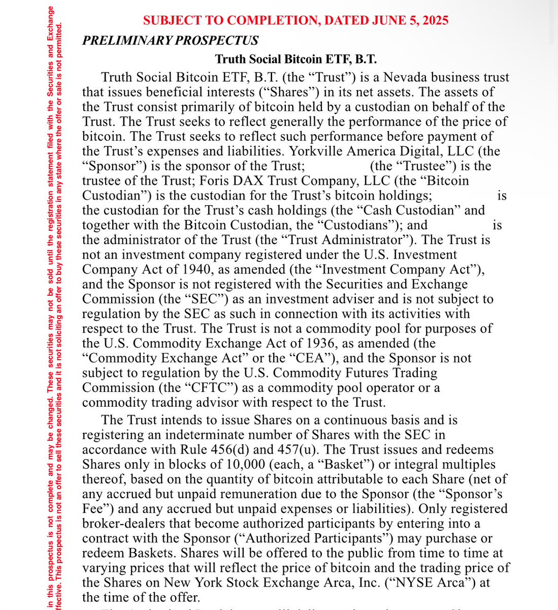 The prospectus for the Truth Social Bitcoin ETF just dropped