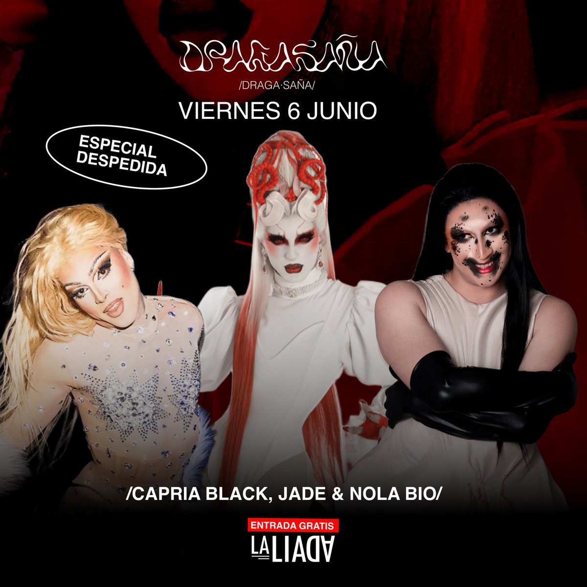 El VIERNES 6 DE JUNIO continúamos con nuestro ciclo de despedida con este cóctel explosivo 💣 <a href="/capriablack/">⭐️capria⭐️</a> <a href="/nolabiokid/">nolabiokid</a> y Jade se unen para decir "adiós" a nuestro último viernes. A partir de las 22h en La Liada 🫵🏻