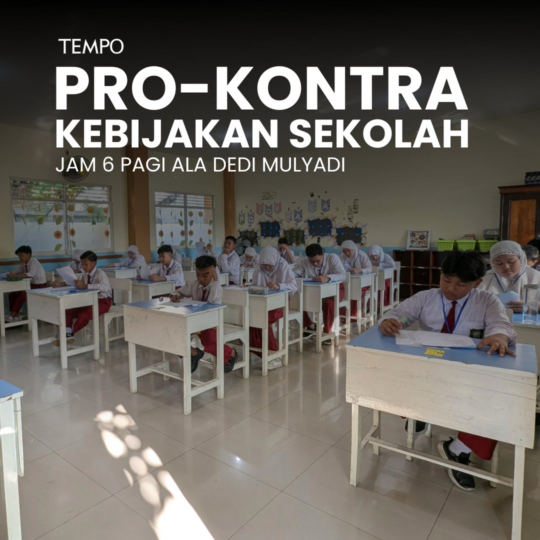 Gubernur Jawa Barat Dedi Mulyadi menerapkan kebijakan jam masuk sekolah pukul 06.00 WIB. Langkah ini lantas menuai polemik.

Apakah kebijakan ini tepat atau justru perlu dikaji ulang?

#TempoThread