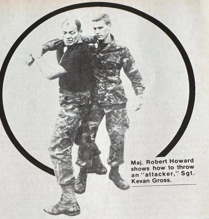 TheReconCast's tweet photo. Bob Howard about to show the boys in the Q Course how to perform a perfect “Ippon-seoi-nage”. Basically he is about throw Gross over his shoulder ass over tea kettles lol
#BobHoward
#macvsog https://t.co/KmxV7Op7IQ