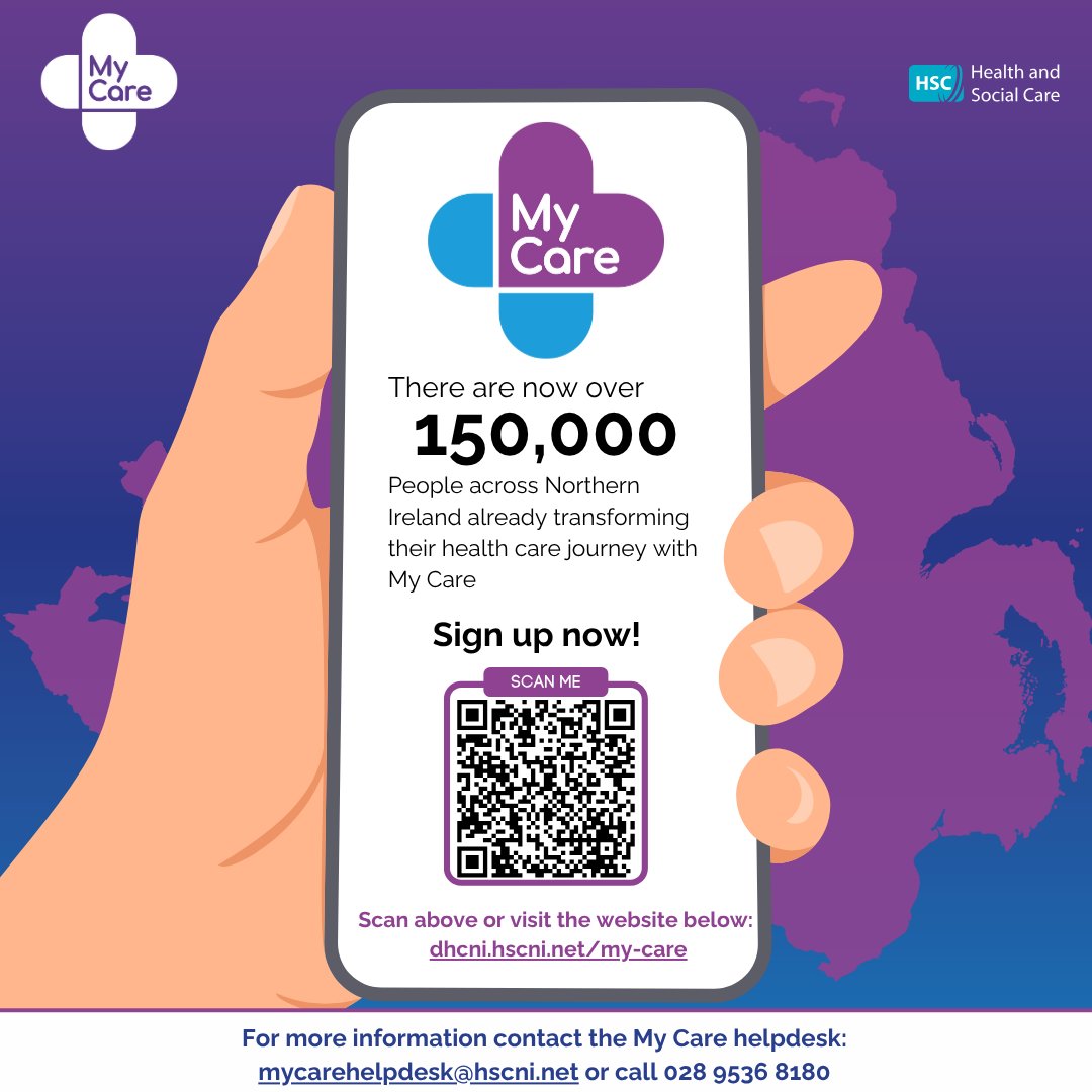 My Care is an app where you can access information regarding your hospital care health.

For More information see here: 
dhcni.hscni.net/digital-portfo…