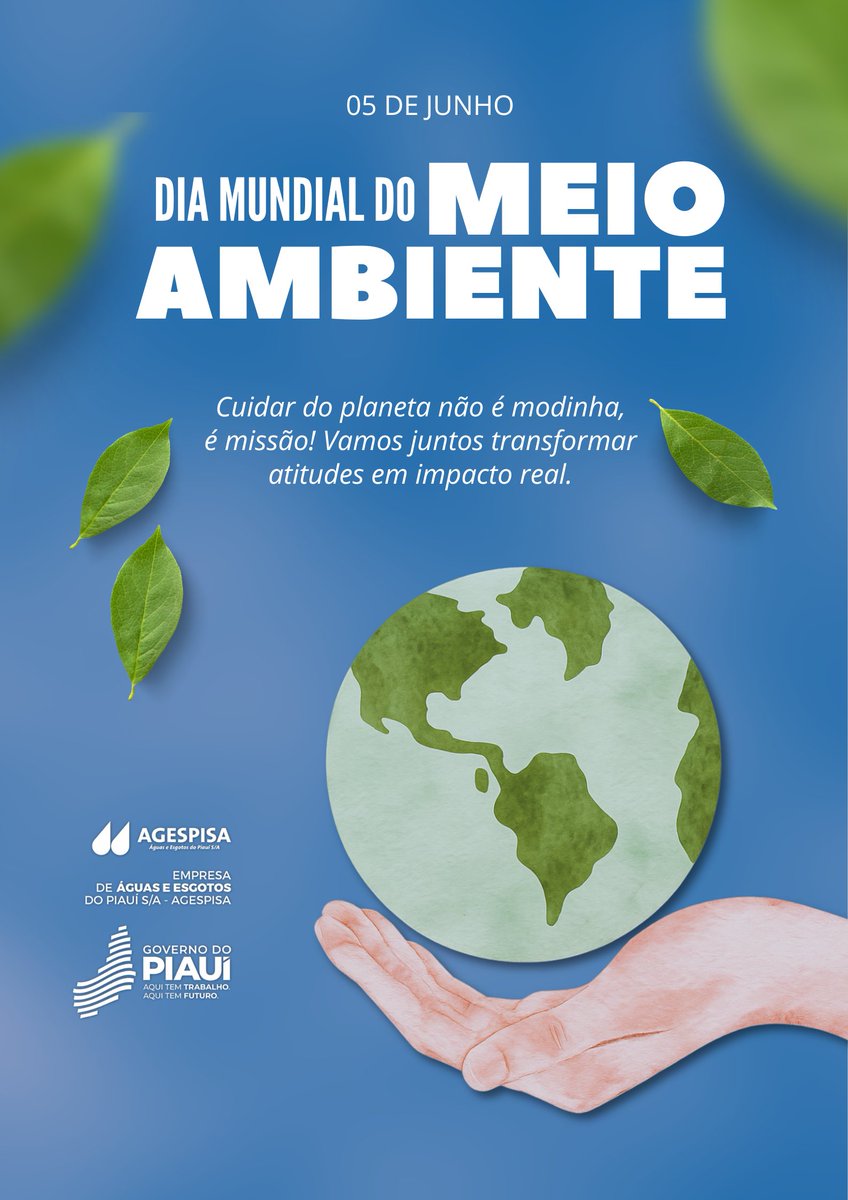 Agespisa's tweet photo. 05 de junho - Dia do Meio Ambiente. 🌿

Pequenas ações hoje garantem um planeta sustentável amanhã. ♻️

#agespisa #diadomeioambiente #meioambiente #sustentabilidade #preservação https://t.co/k3bEyh4Wxk