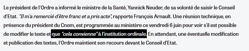 VLautard's tweet image. 1/ L’@ordre_medecins attaque l’arrêté sur la primo-prescription des infirmiers en pratique avancée devant le CE (Conseil d’État).
2/ @Sante_Gouv est déjà prêt à modifier le texte pour qu’il convienne à l’Ordre des médecins sans attendre la décision du CE.

Lunaire !