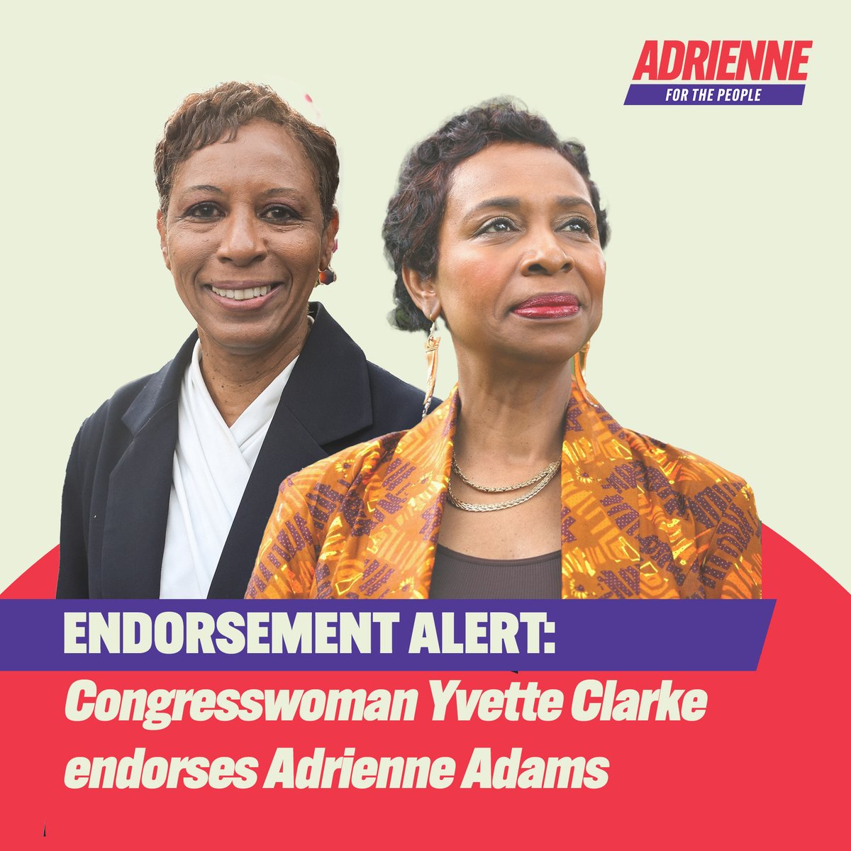 Adrienne E. Adams (@adriennetoyou) on Twitter photo I am proud to have Congresswoman Yvette Clarke's Number 1 endorsement in this race!
Congresswoman Clarke knows what we've known all along - our campaign isn't about power or redemption, it's about giving everyday New Yorkers a Mayor who is in it for us. Thank you <a href="/VoteYvette/">Yvette D. Clarke for Congress</a>! I am proud to have Congresswoman Yvette Clarke's Number 1 endorsement in this race!
Congresswoman Clarke knows what we've known all along - our campaign isn't about power or redemption, it's about giving everyday New Yorkers a Mayor who is in it for us. Thank you <a href="/VoteYvette/">Yvette D. Clarke for Congress</a>!