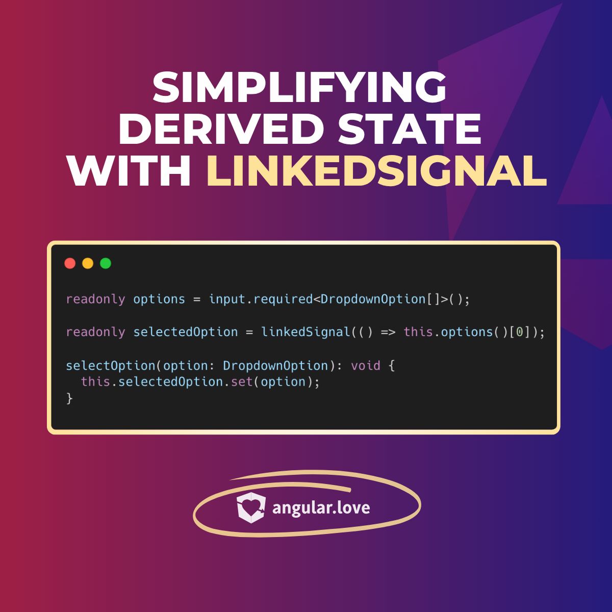 AngularLovePL's tweet image. A powerful tool for derived state introduced in #Angular19 👉 inkedSignal!
It’s a function, similar to computed, but with one major difference:
💡  linkedSignal is writable, meaning it can hold and update state that depends on other signals.
This makes it ideal for scenarios…