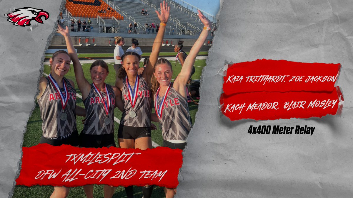 Argyle Women's XC and Track & Field (@aisdhstrackcc) on Twitter photo Congratulations to Ella Stanzel and our 4x400 (<a href="/BlairMosley07/">Blair Mosley</a>, Chelsea Nwaiwu, Zoe Jackson, Kaia Tritthardt, and Kach Meador) for being selected 2nd Team DFW All-City by <a href="/TXMileSplit/">Texas MileSplit</a>! Congratulations to Ella Stanzel and our 4x400 (<a href="/BlairMosley07/">Blair Mosley</a>, Chelsea Nwaiwu, Zoe Jackson, Kaia Tritthardt, and Kach Meador) for being selected 2nd Team DFW All-City by <a href="/TXMileSplit/">Texas MileSplit</a>!