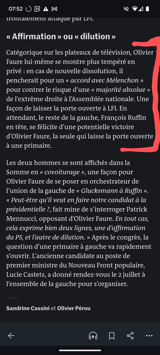 Dans <a href="/lemondefr/">Le Monde</a> du jour. « En cas de nouvelle dissolution il pencherait pour un ‘accord avec Mélenchon’ »… c’est ce que je craignais. 
Il est temps de sortir de ces ambiguïtés. Pour nous c’est clair, c’est net, c’est précis: c’est non. Votons ce soir !
lemonde.fr/politique/arti…