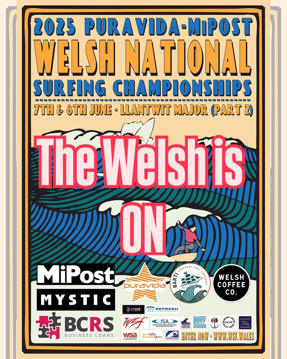 Welsh Surfing Federation (@welshsurfingfed) on Twitter photo The <a href="/PVBoardriders/">Puravida Boardriders</a> MiPost Welsh National Surfing Championships is ON this weekend at Llantwit
Major.
We are expecting solid surf throughout Saturday 7 and Sunday 8 June.
All info to follow 🏴❤️
<a href="/BLU_Longboard/">BLU</a>
<a href="/CarveMag/">CARVE Surfing Magazine</a>
<a href="/WelshSportAssoc/">Welsh Sports Association</a>
<a href="/sportwales/">Sport Wales</a> The <a href="/PVBoardriders/">Puravida Boardriders</a> MiPost Welsh National Surfing Championships is ON this weekend at Llantwit
Major.
We are expecting solid surf throughout Saturday 7 and Sunday 8 June.
All info to follow 🏴❤️
<a href="/BLU_Longboard/">BLU</a>
<a href="/CarveMag/">CARVE Surfing Magazine</a>
<a href="/WelshSportAssoc/">Welsh Sports Association</a>
<a href="/sportwales/">Sport Wales</a>