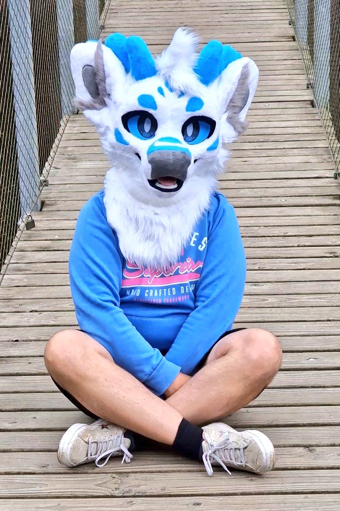 How to look not cool, lesson 1 🫣 Sitting on a bridge and blocking everyone while taking a picture. Sorrrrrry 🫣 

#furry #fursuit #fursuiter