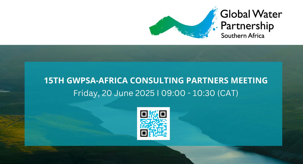 The 15th Consulting Partners (CP) Meeting of Global Water Partnership Southern Africa (GWPSA-Africa) will be convened virtually on Friday, 20 June 2025, from 09:00 to 10:30 Central Africa Time (CAT).

Register here to attend the meeting online: gwp-org.zoom.us/meeting/regist…